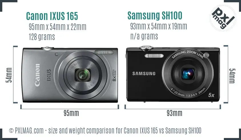Canon IXUS 165 vs Samsung SH100 size comparison