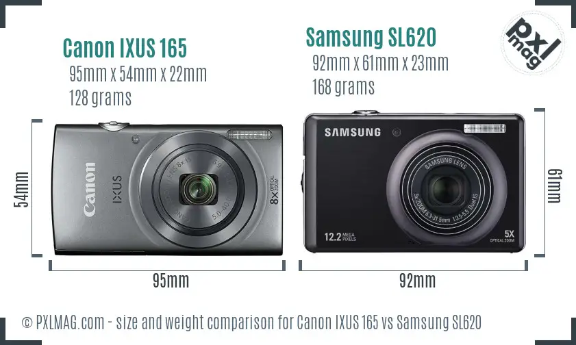 Canon IXUS 165 vs Samsung SL620 size comparison