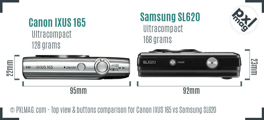Canon IXUS 165 vs Samsung SL620 top view buttons comparison