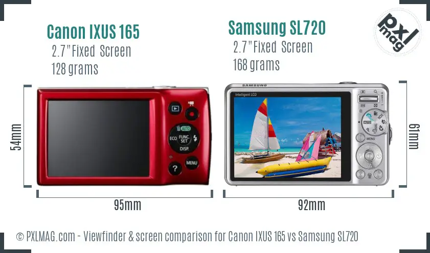 Canon IXUS 165 vs Samsung SL720 Screen and Viewfinder comparison