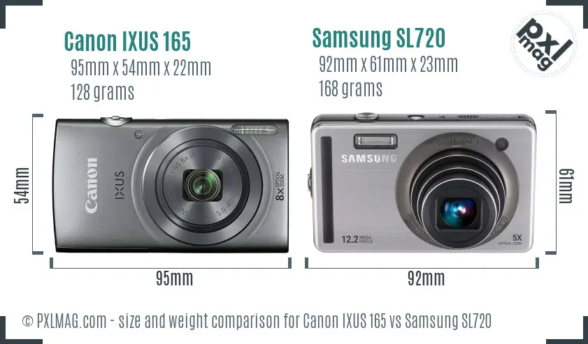 Canon IXUS 165 vs Samsung SL720 size comparison