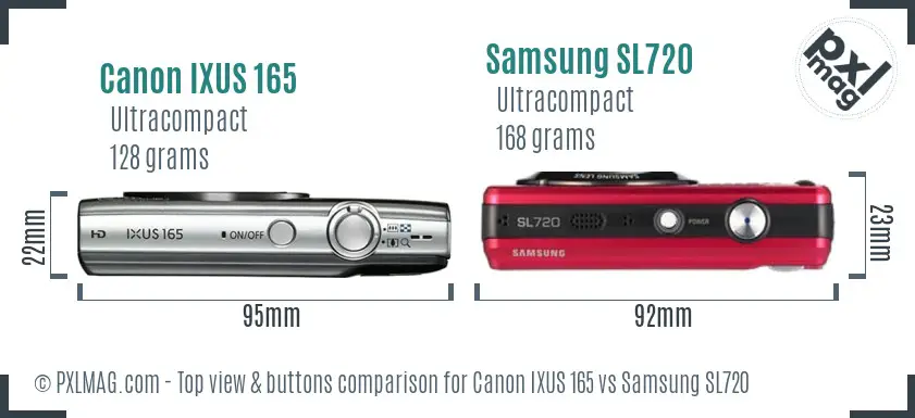 Canon IXUS 165 vs Samsung SL720 top view buttons comparison