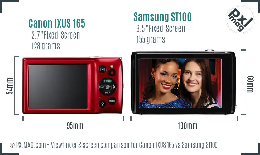 Canon IXUS 165 vs Samsung ST100 Screen and Viewfinder comparison