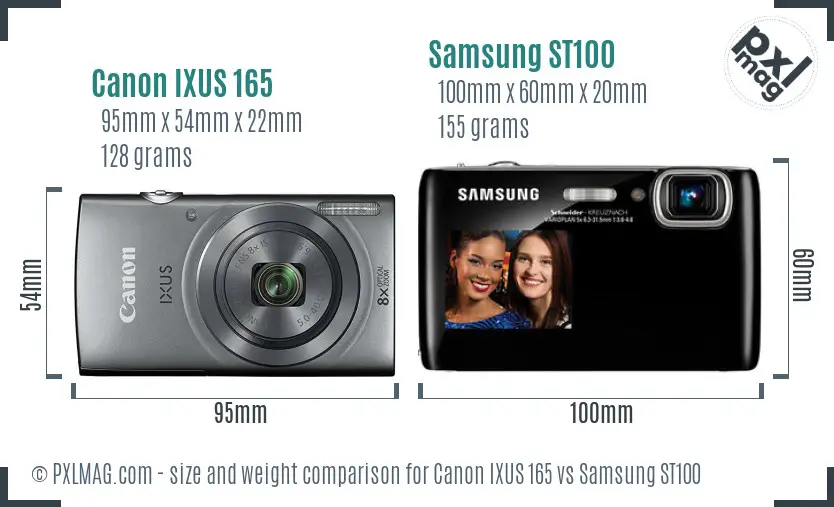 Canon IXUS 165 vs Samsung ST100 size comparison