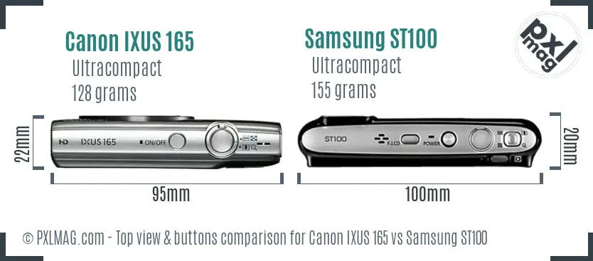 Canon IXUS 165 vs Samsung ST100 top view buttons comparison