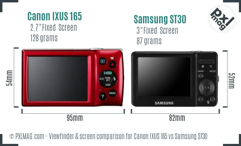 Canon IXUS 165 vs Samsung ST30 Screen and Viewfinder comparison