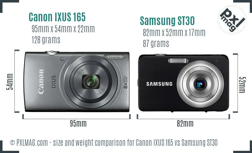 Canon IXUS 165 vs Samsung ST30 size comparison