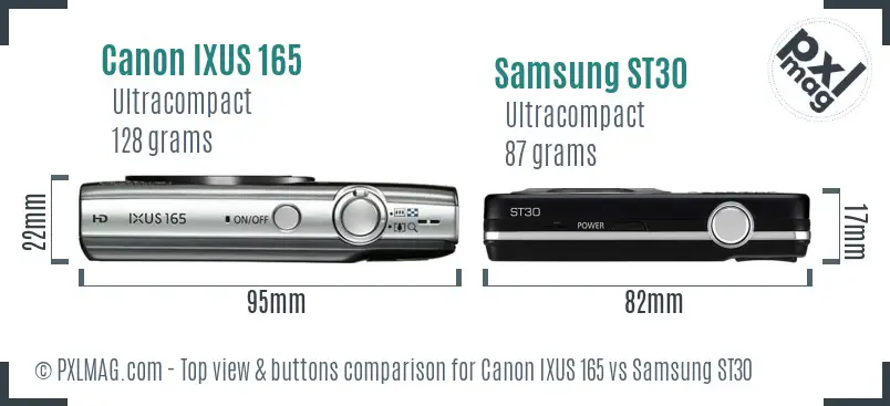 Canon IXUS 165 vs Samsung ST30 top view buttons comparison