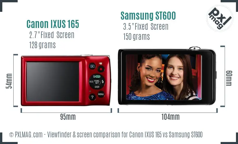 Canon IXUS 165 vs Samsung ST600 Screen and Viewfinder comparison