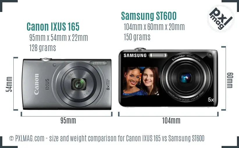 Canon IXUS 165 vs Samsung ST600 size comparison