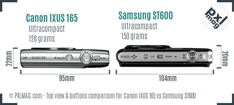 Canon IXUS 165 vs Samsung ST600 top view buttons comparison