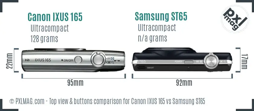 Canon IXUS 165 vs Samsung ST65 top view buttons comparison Canon IXUS 165 vs Samsung ST65 top view buttons comparison