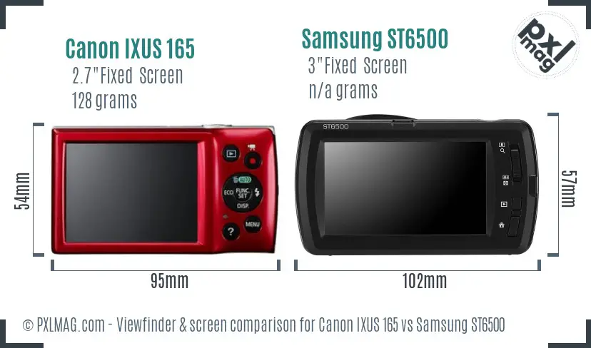 Canon IXUS 165 vs Samsung ST6500 Screen and Viewfinder comparison