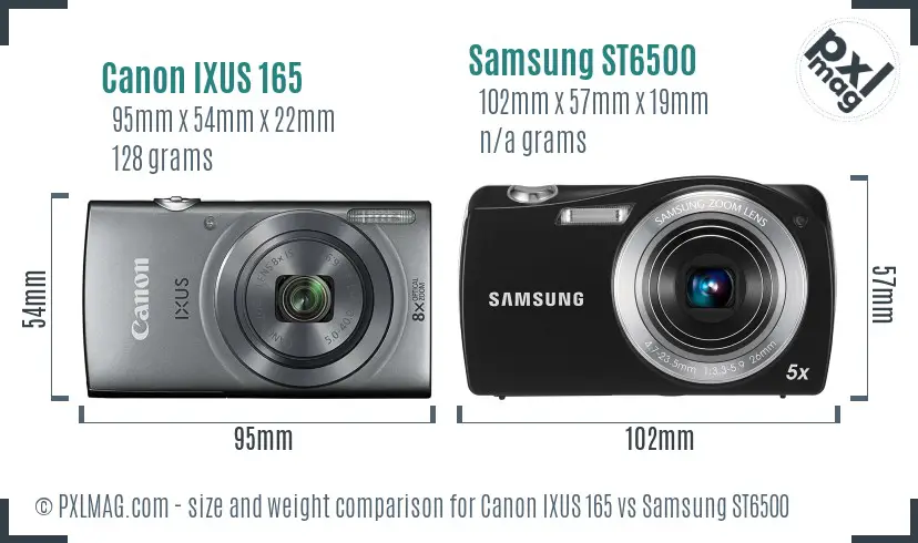 Canon IXUS 165 vs Samsung ST6500 size comparison