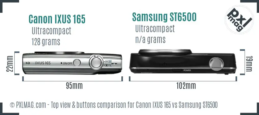 Canon IXUS 165 vs Samsung ST6500 top view buttons comparison