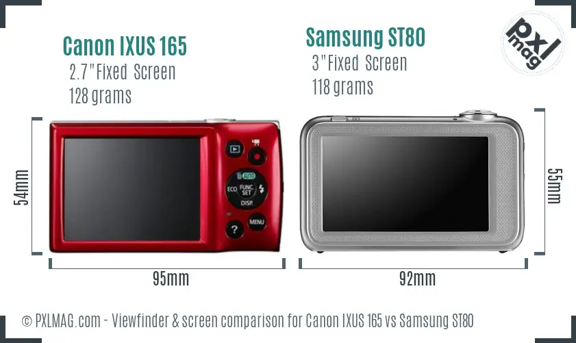 Canon IXUS 165 vs Samsung ST80 Screen and Viewfinder comparison