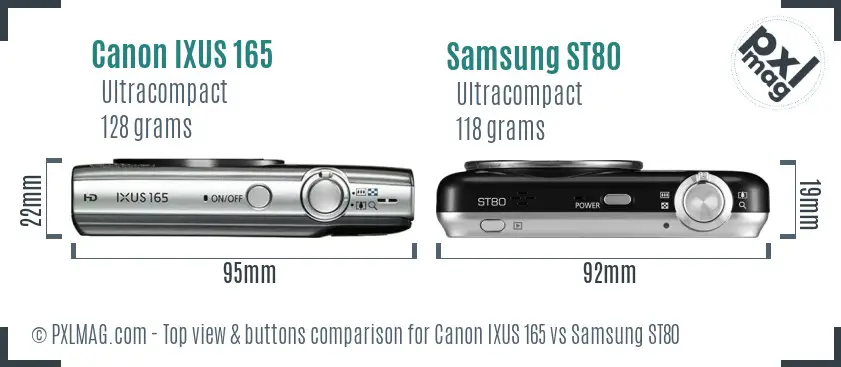 Canon IXUS 165 vs Samsung ST80 top view buttons comparison