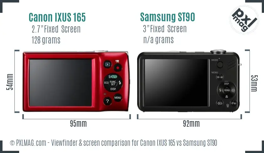 Canon IXUS 165 vs Samsung ST90 Screen and Viewfinder comparison