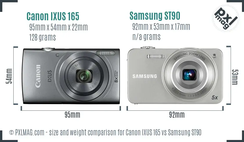 Canon IXUS 165 vs Samsung ST90 size comparison
