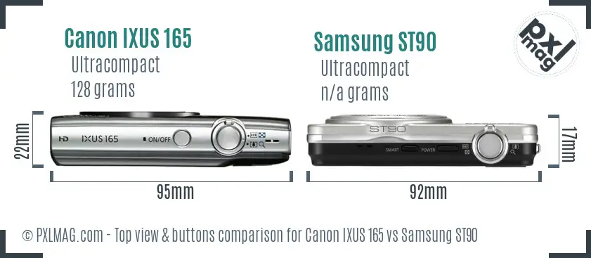 Canon IXUS 165 vs Samsung ST90 top view buttons comparison