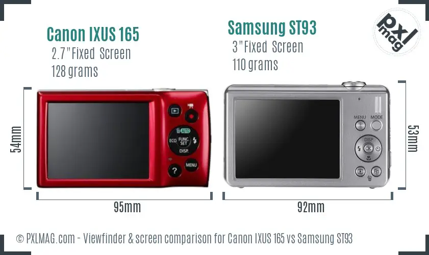 Canon IXUS 165 vs Samsung ST93 Screen and Viewfinder comparison