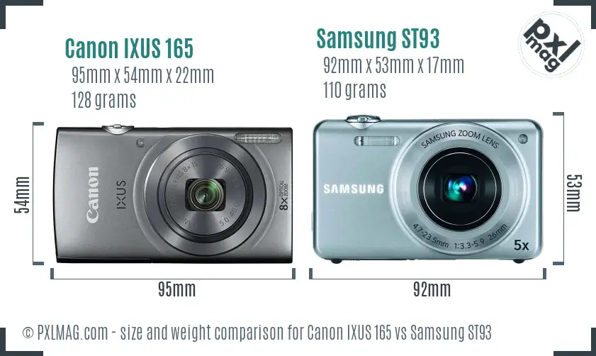 Canon IXUS 165 vs Samsung ST93 size comparison
