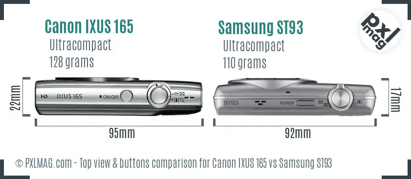 Canon IXUS 165 vs Samsung ST93 top view buttons comparison