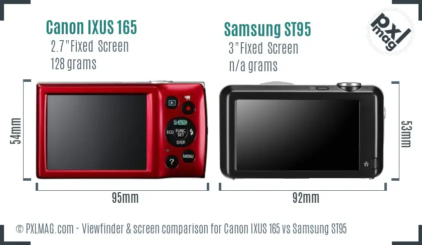 Canon IXUS 165 vs Samsung ST95 Screen and Viewfinder comparison