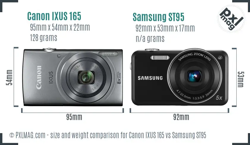 Canon IXUS 165 vs Samsung ST95 size comparison