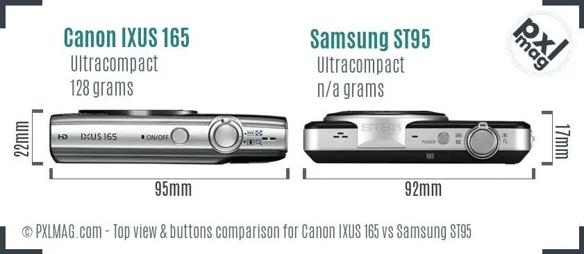 Canon IXUS 165 vs Samsung ST95 top view buttons comparison