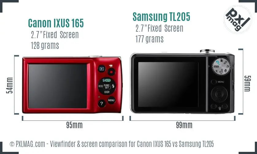 Canon IXUS 165 vs Samsung TL205 Screen and Viewfinder comparison