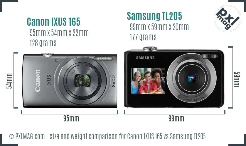 Canon IXUS 165 vs Samsung TL205 size comparison