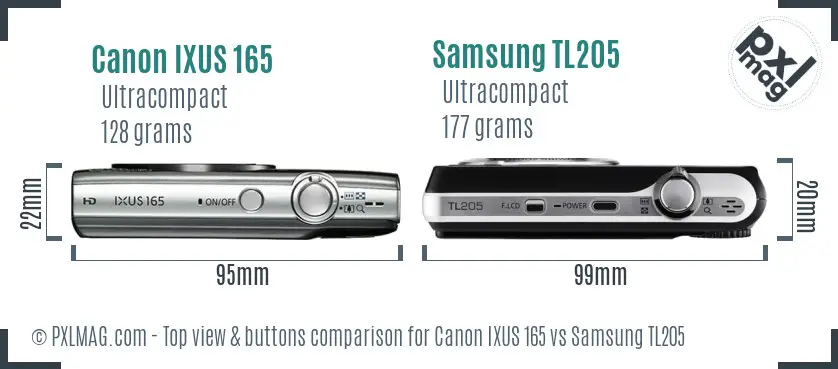Canon IXUS 165 vs Samsung TL205 top view buttons comparison