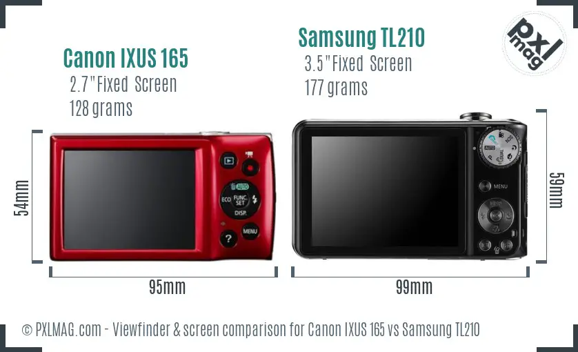 Canon IXUS 165 vs Samsung TL210 Screen and Viewfinder comparison