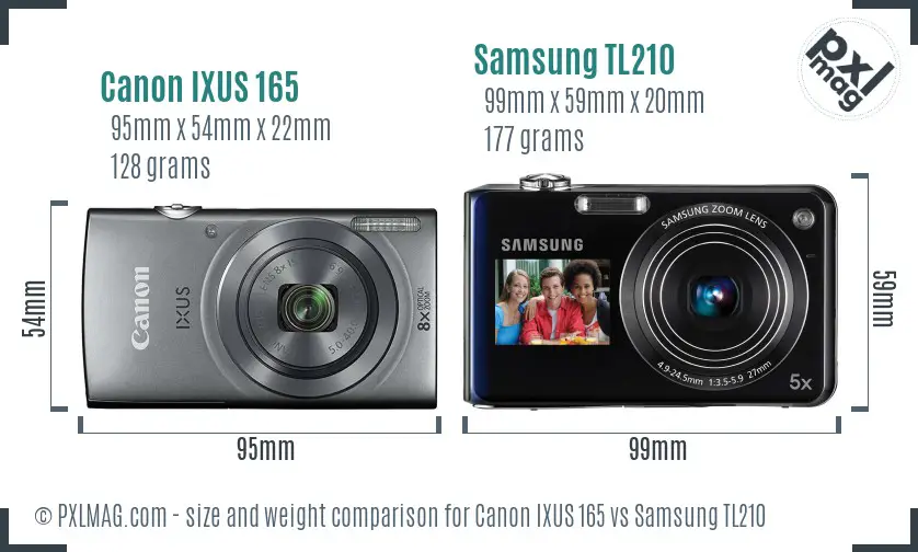Canon IXUS 165 vs Samsung TL210 size comparison