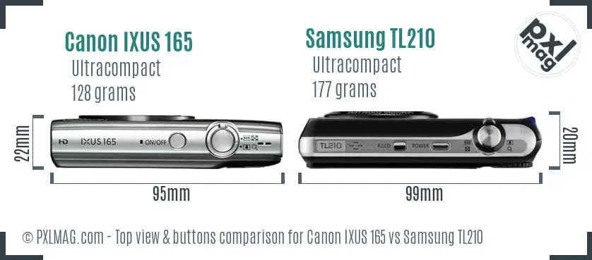 Canon IXUS 165 vs Samsung TL210 top view buttons comparison