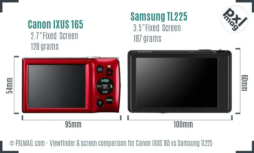 Canon IXUS 165 vs Samsung TL225 Screen and Viewfinder comparison