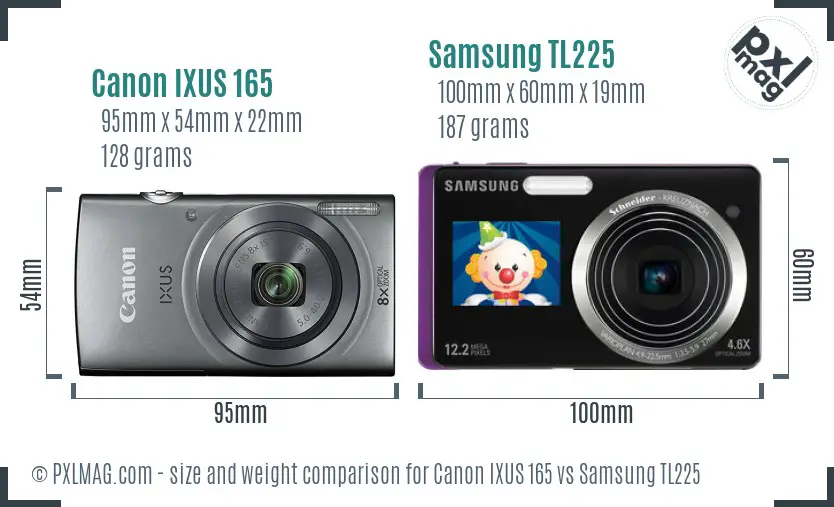 Canon IXUS 165 vs Samsung TL225 size comparison