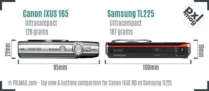 Canon IXUS 165 vs Samsung TL225 top view buttons comparison