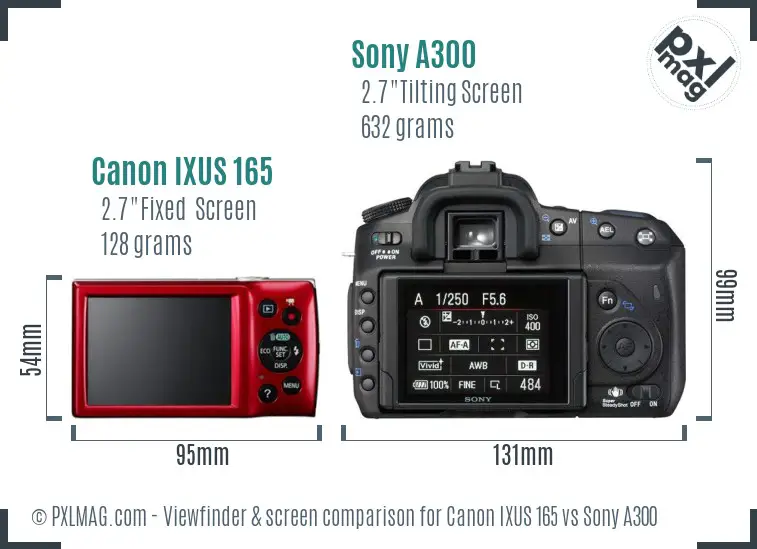 Canon IXUS 165 vs Sony A300 Screen and Viewfinder comparison