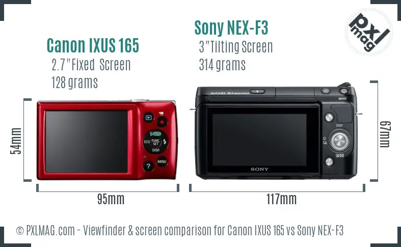 Canon IXUS 165 vs Sony NEX-F3 Screen and Viewfinder comparison