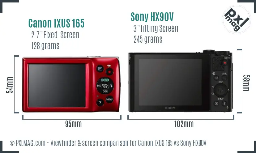 Canon IXUS 165 vs Sony HX90V Screen and Viewfinder comparison