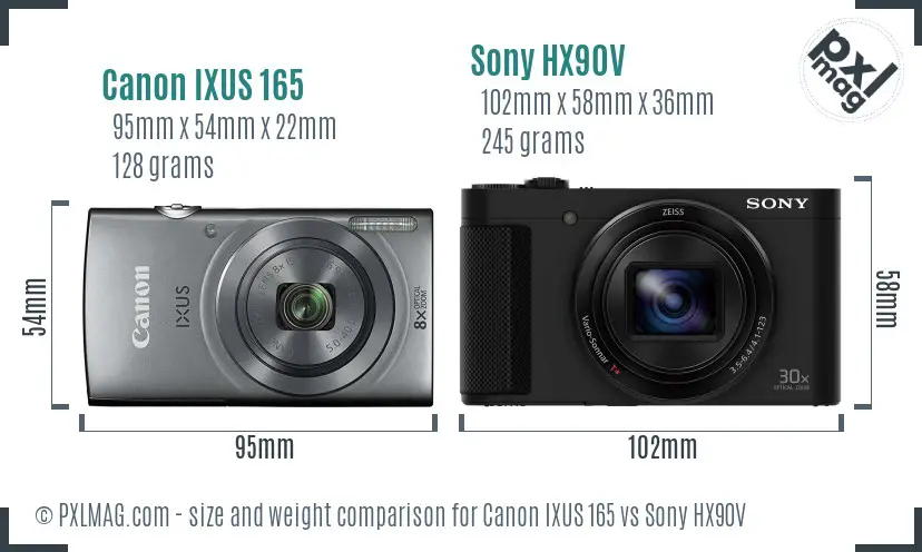 Canon IXUS 165 vs Sony HX90V size comparison