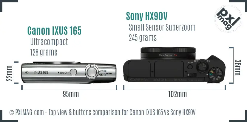 Canon IXUS 165 vs Sony HX90V top view buttons comparison
