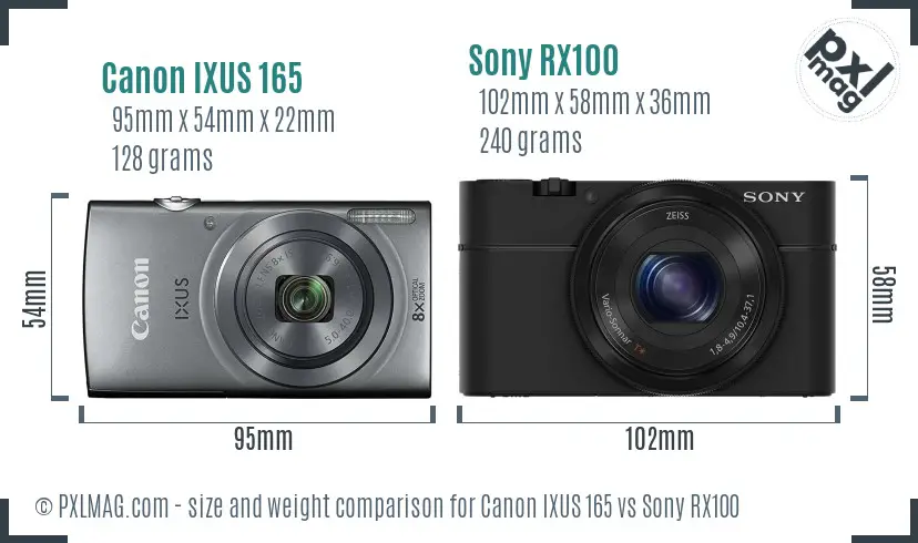 Canon IXUS 165 vs Sony RX100 size comparison