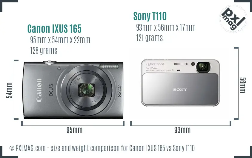 Canon IXUS 165 vs Sony T110 size comparison