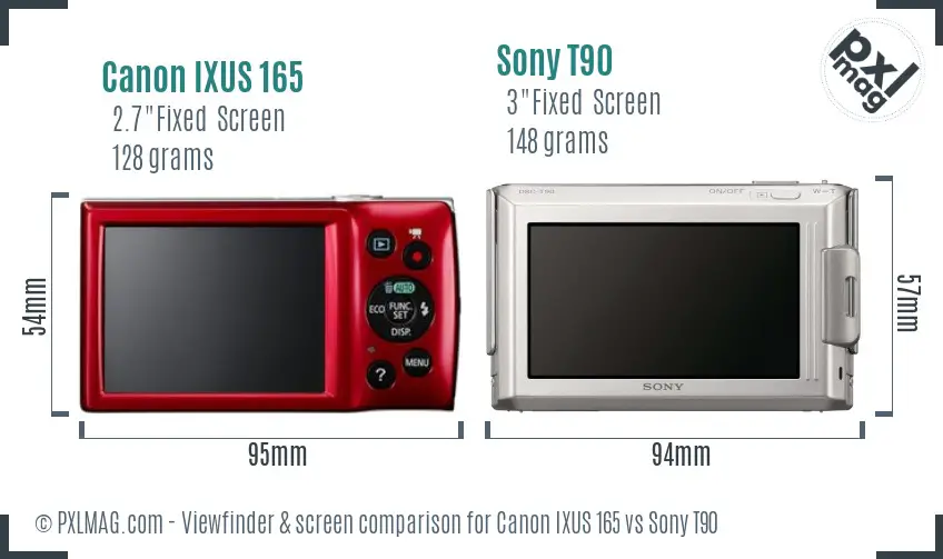 Canon IXUS 165 vs Sony T90 Screen and Viewfinder comparison