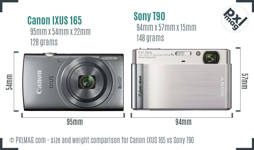 Canon IXUS 165 vs Sony T90 size comparison