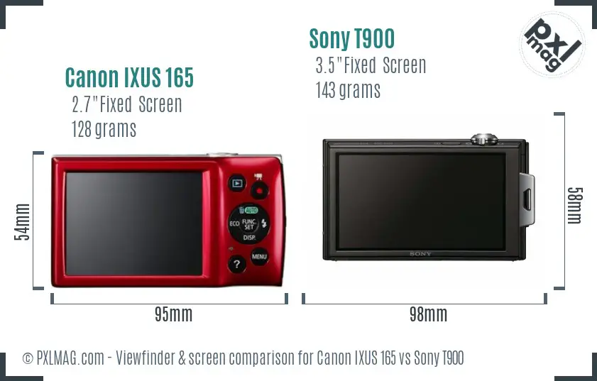 Canon IXUS 165 vs Sony T900 Screen and Viewfinder comparison