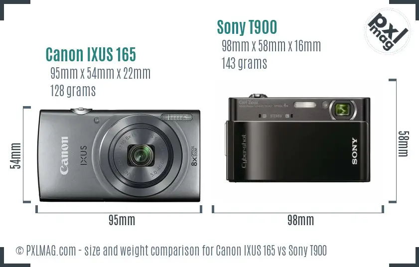 Canon IXUS 165 vs Sony T900 size comparison